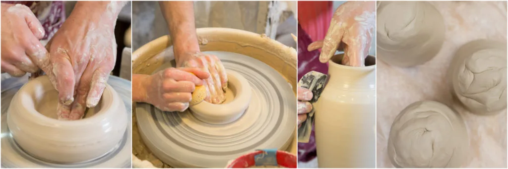 Wheel-throwing pottery on the potter's wheel